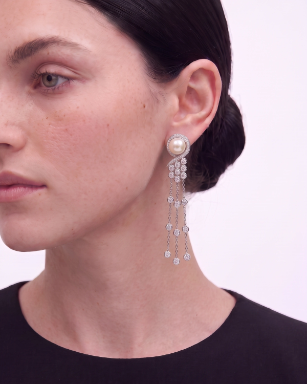 Silver Ivory Pearl Tassel Drop Earrings