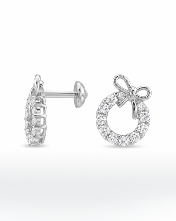 Silver Bow Wreath Screw Stud Earrings | Silver Earrings | Stylora