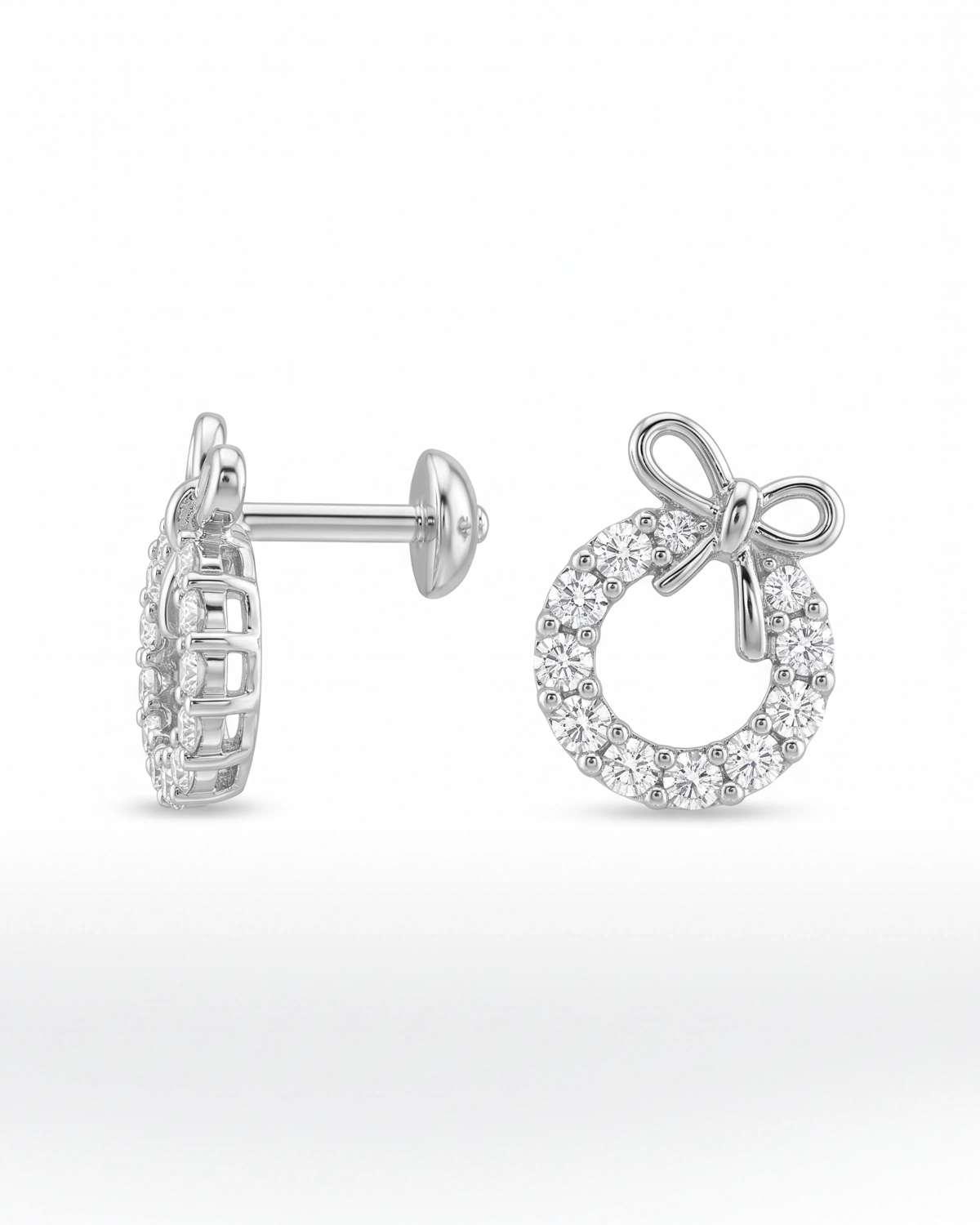 Silver Bow Wreath Screw Stud Earrings | Silver Earrings | Stylora