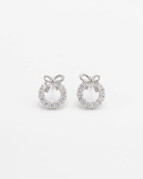 Silver Bow Wreath Screw Stud Earrings | Silver Earrings | Stylora