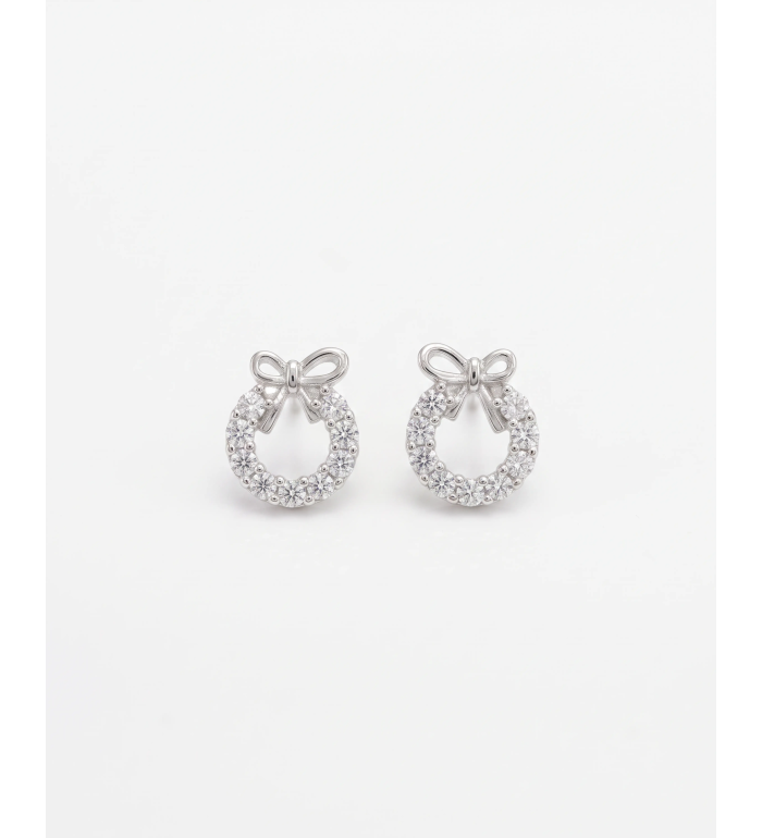 Silver Bow Wreath Screw Stud Earrings | Silver Earrings | Stylora