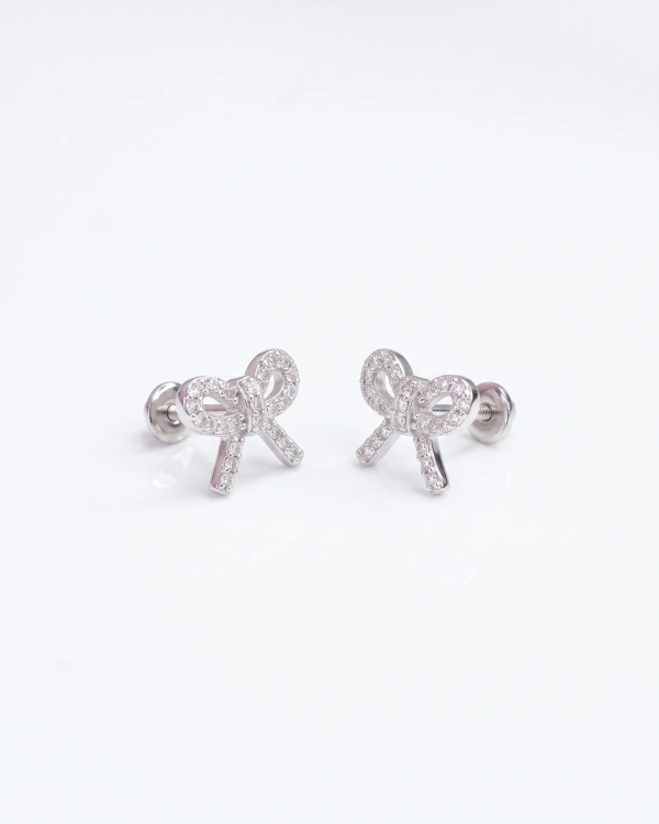 Silver Bow Screw Stud Earrings | Silver Earrings | Stylora