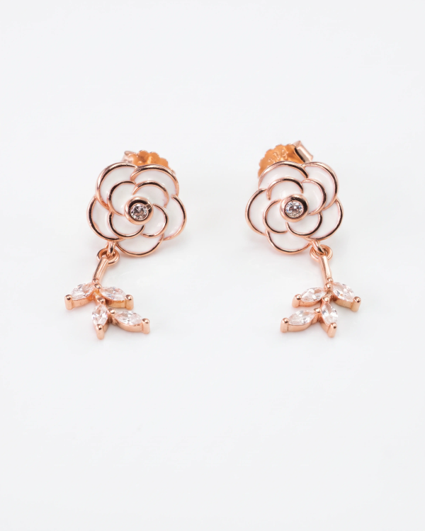 Rose Gold Flower Stud Earrings | Silver Earrings | Stylora