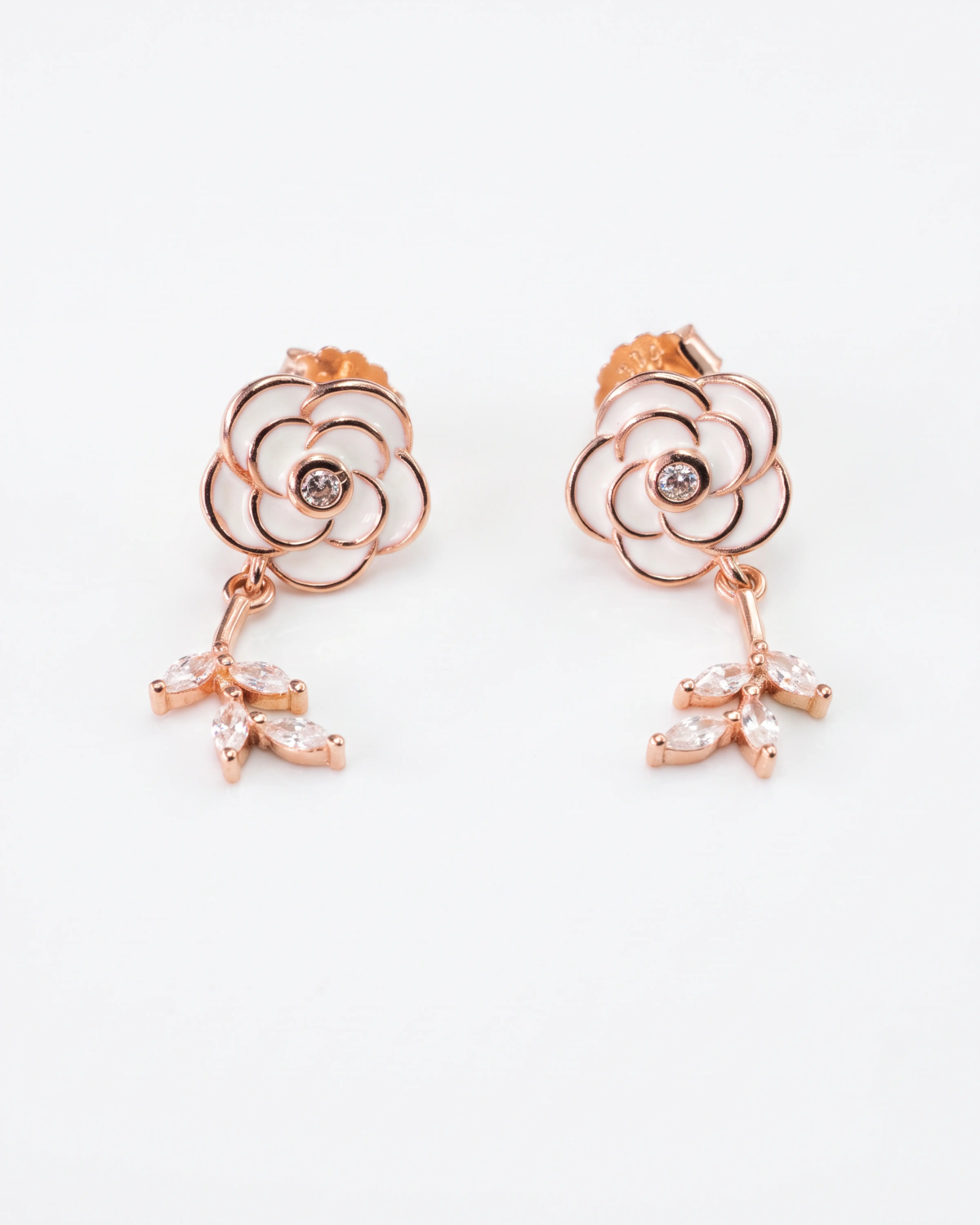 Rose Gold Flower Stud Earrings | Silver Earrings | Stylora