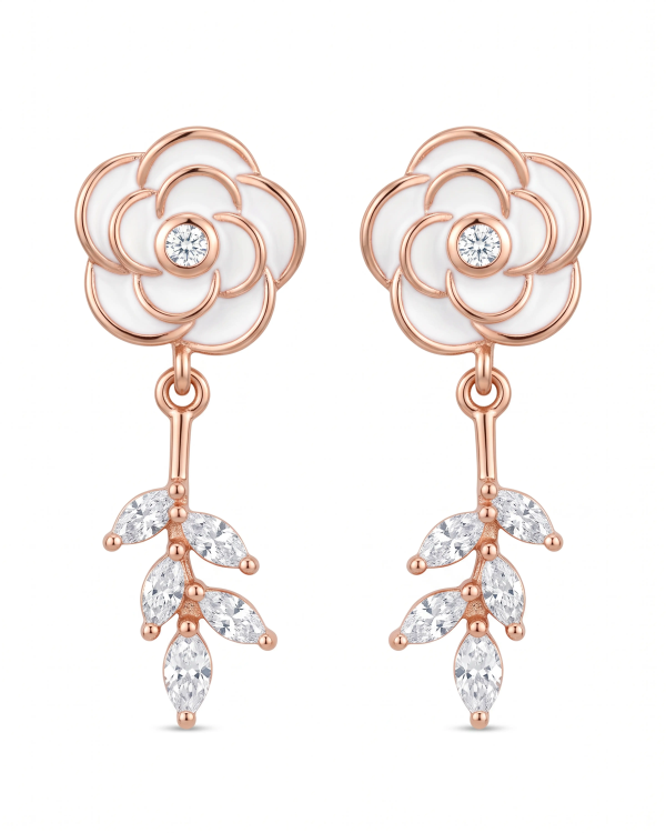 Rose Gold Flower Stud Earrings | Silver Earrings | Stylora