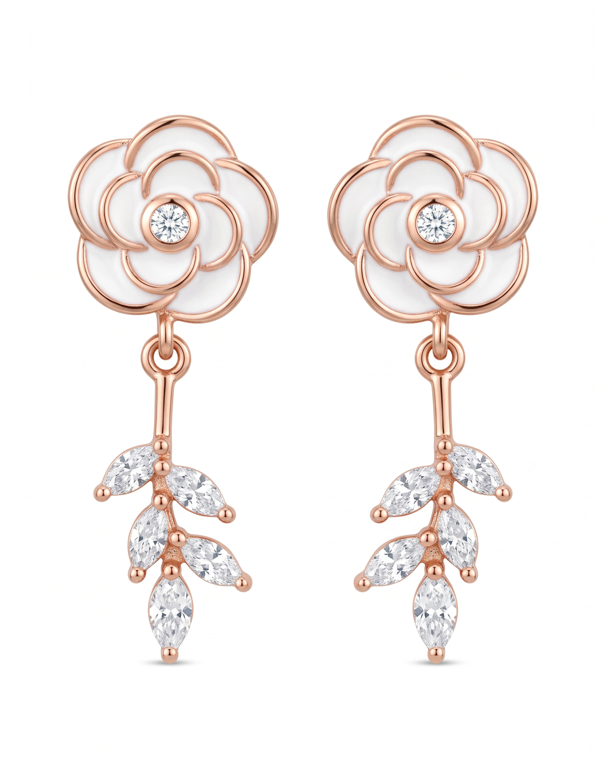 Rose Gold Flower Stud Earrings | Silver Earrings | Stylora