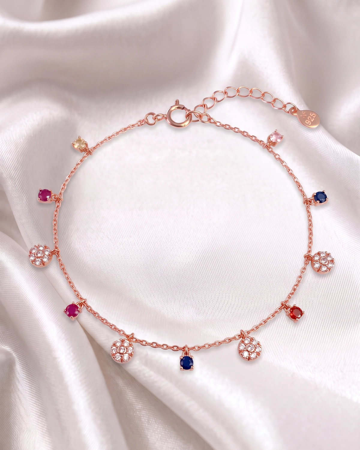 Harmony Multicolour Flower Charm Anklet | Silver Anklet | Stylora