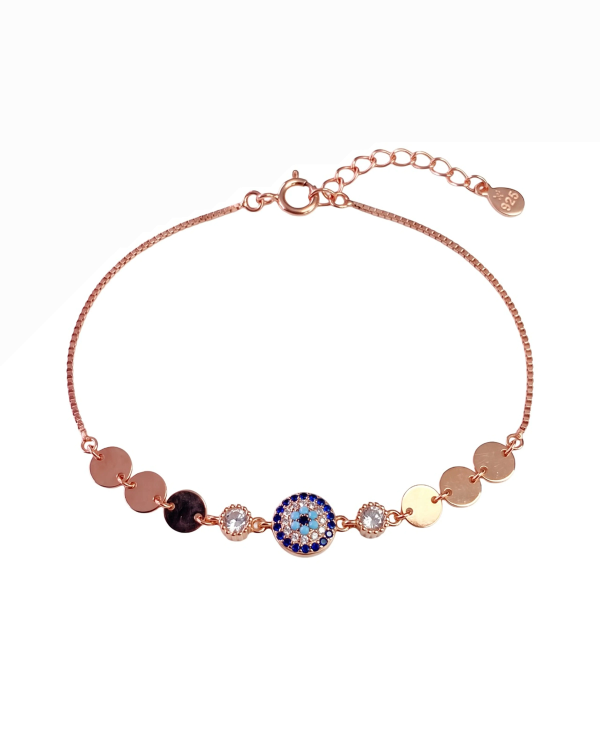 Rose Gold Harmony Evil Eye Coin Anklet | Silver Anklet | Stylora