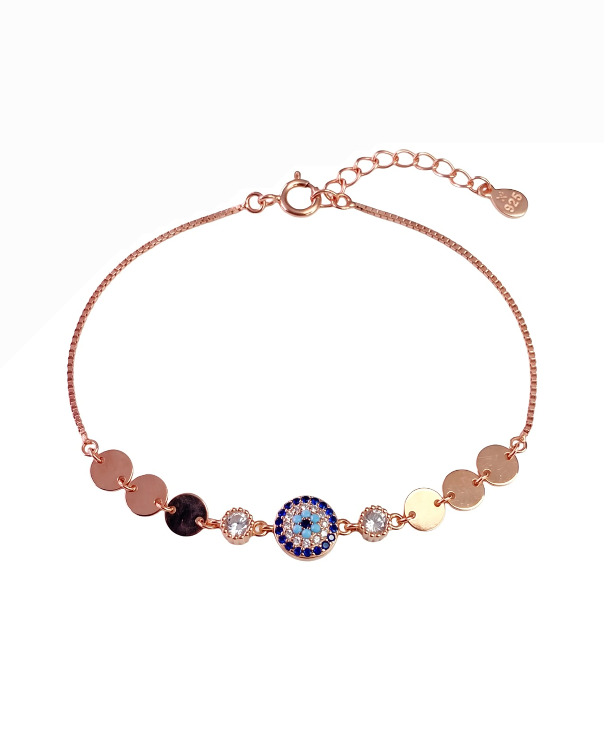 Rose Gold Harmony Evil Eye Coin Anklet | Silver Anklet | Stylora