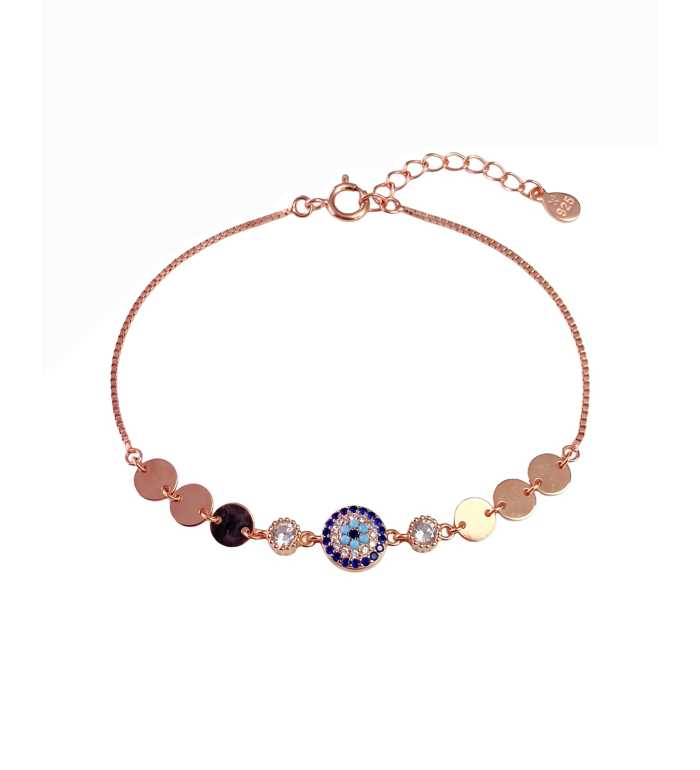 Rose Gold Harmony Evil Eye Coin Anklet | Silver Anklet | Stylora