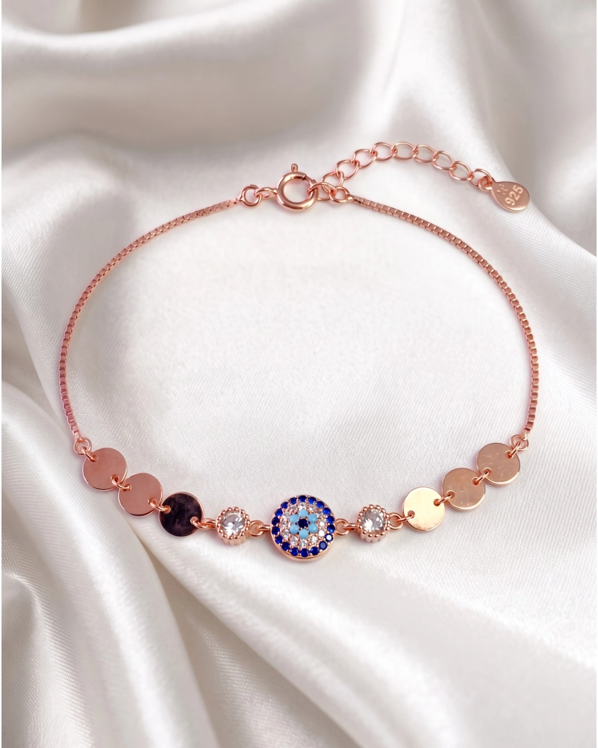 Rose Gold Harmony Evil Eye Coin Anklet | Silver Anklet | Stylora