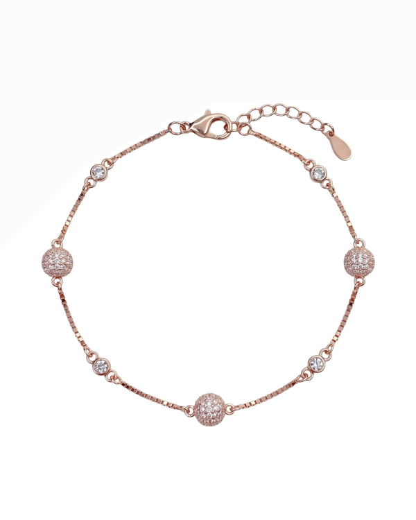 Rose Gold Harmony Pavé Bead Station Anklet | Silver Anklet | Stylora