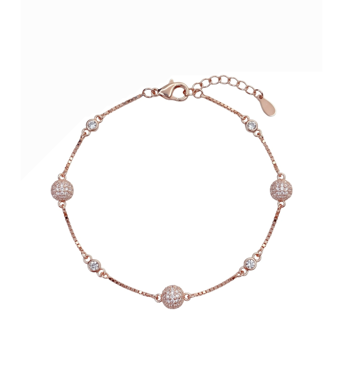 Rose Gold Harmony Pavé Bead Station Anklet | Silver Anklet | Stylora