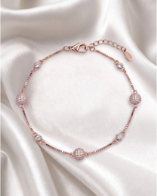 Rose Gold Harmony Pavé Bead Station Anklet | Silver Anklet | Stylora