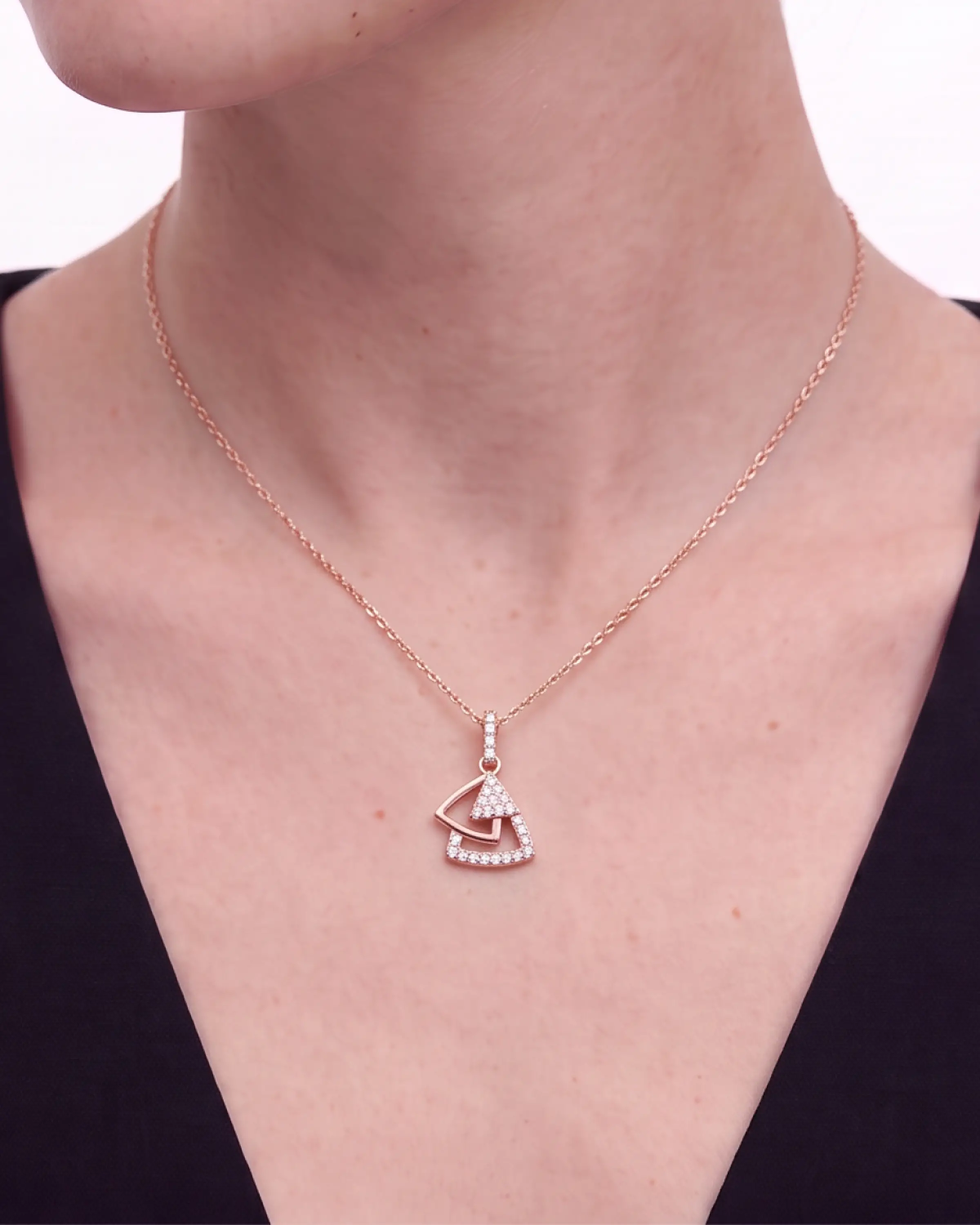 Rose Gold Diaje Triangle Pendant with Studs | Stylora