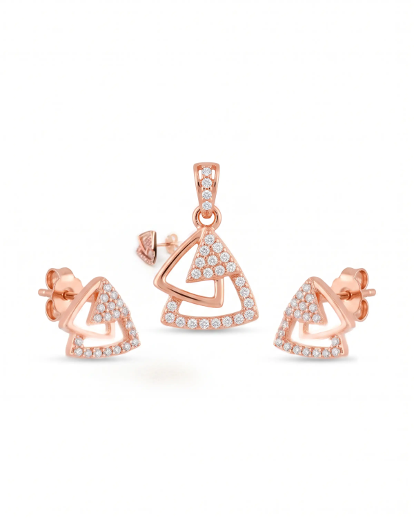 Rose Gold Diaje Triangle Pendant with Studs | Stylora