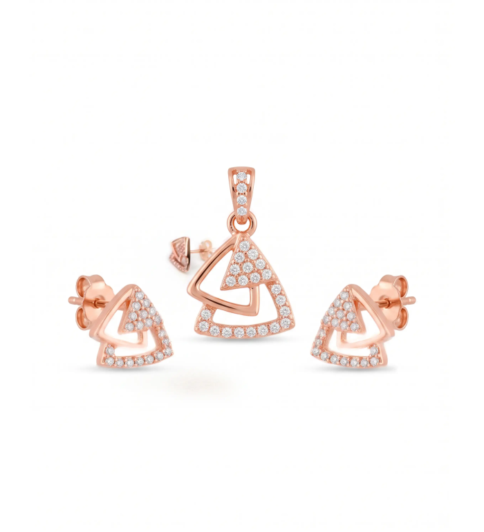 Rose Gold Diaje Triangle Pendant with Studs | Stylora