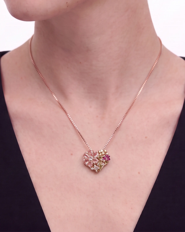 Rose Gold Majestic Floral Heart Pendant Necklace with Studs | Stylora