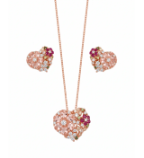 Rose Gold Majestic Floral Heart Pendant Necklace with Studs | Stylora