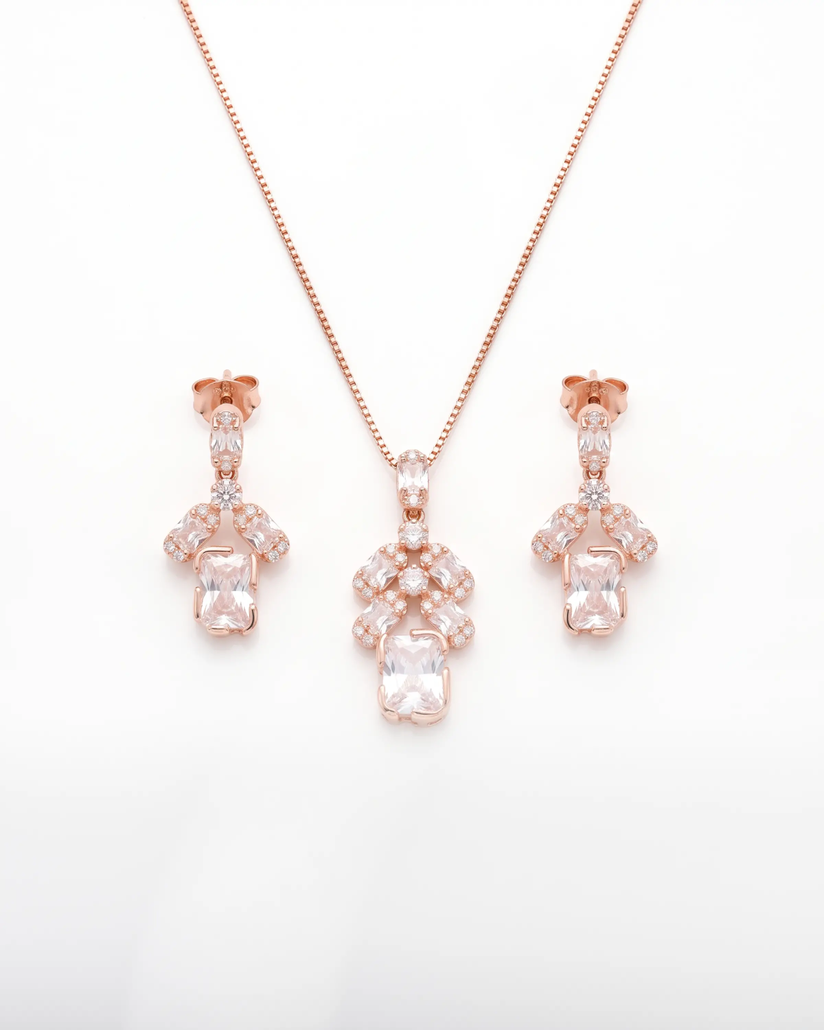 Rose Gold Nectar Floral Cascade Pendant Necklace with Studs | Stylora