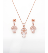 Rose Gold Nectar Floral Cascade Pendant Necklace with Studs | Stylora