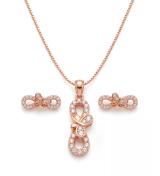 Rose Gold Nectar Infinity Bow Pendant Necklace with Studs | Stylora