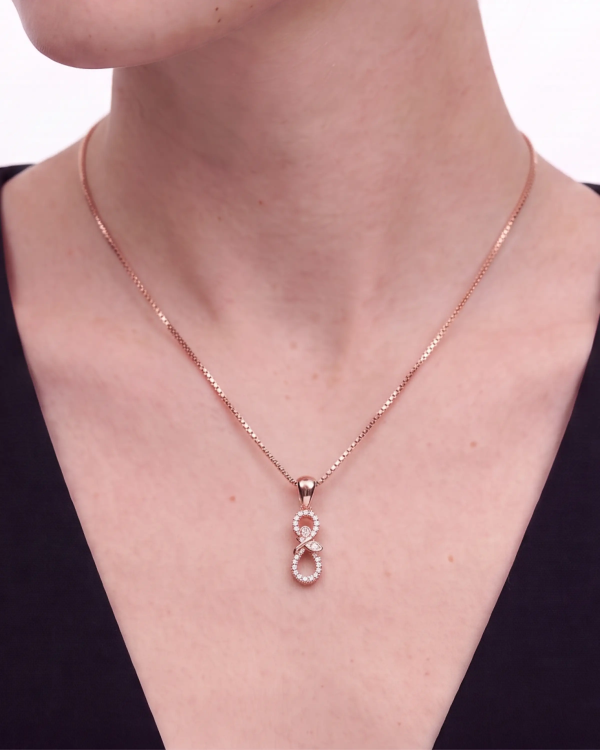 Rose Gold Nectar Infinity Bow Pendant Necklace with Studs | Stylora