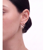Rose Gold Moonlight Pink Snowflake Pendant Necklace with Studs | Stylora