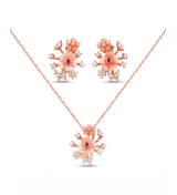 Rose Gold Moonlight Pink Snowflake Pendant Necklace with Studs | Stylora
