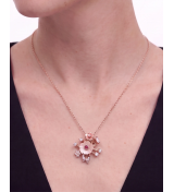 Rose Gold Moonlight Pink Snowflake Pendant Necklace with Studs | Stylora