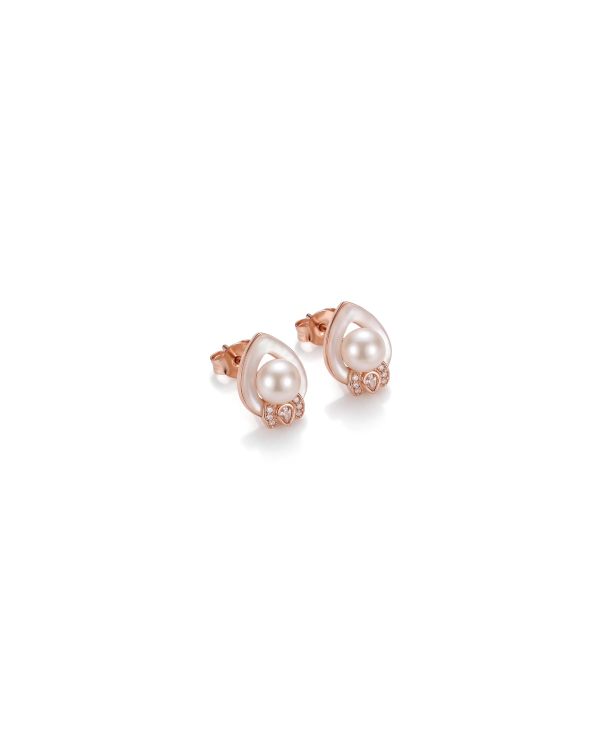 Rose Gold Moonlight Pearl Drop Pendant Necklace with Studs | Stylora