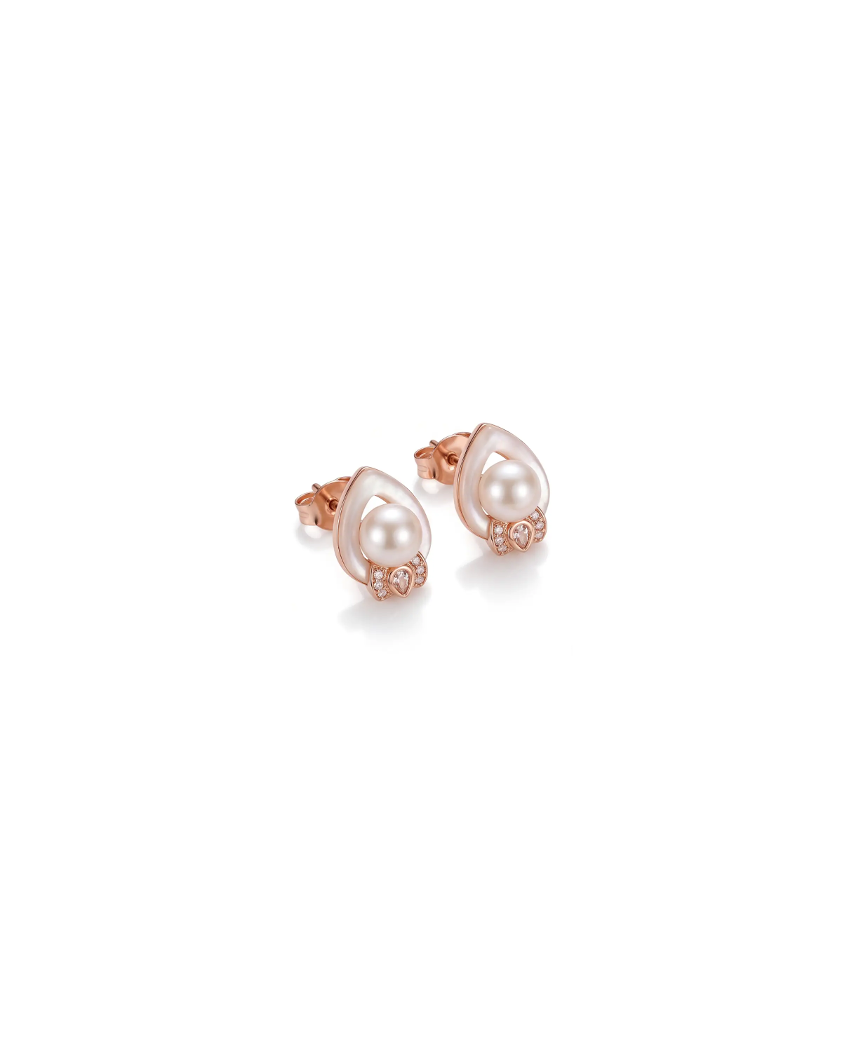 Rose Gold Moonlight Pearl Drop Pendant Necklace with Studs | Stylora