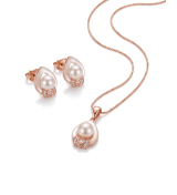 Rose Gold Moonlight Pearl Drop Pendant Necklace with Studs | Stylora