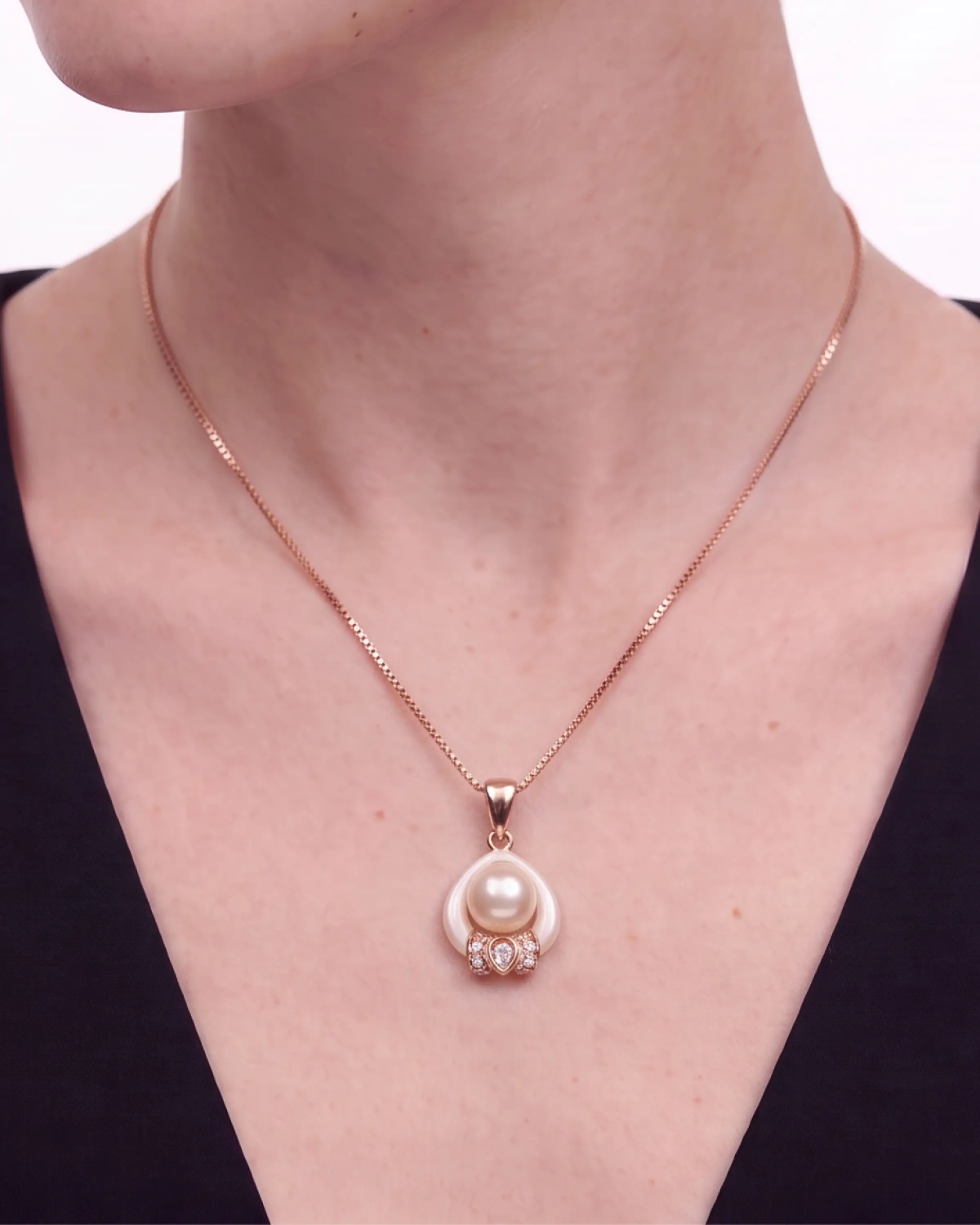 Rose Gold Moonlight Pearl Drop Pendant Necklace with Studs | Stylora