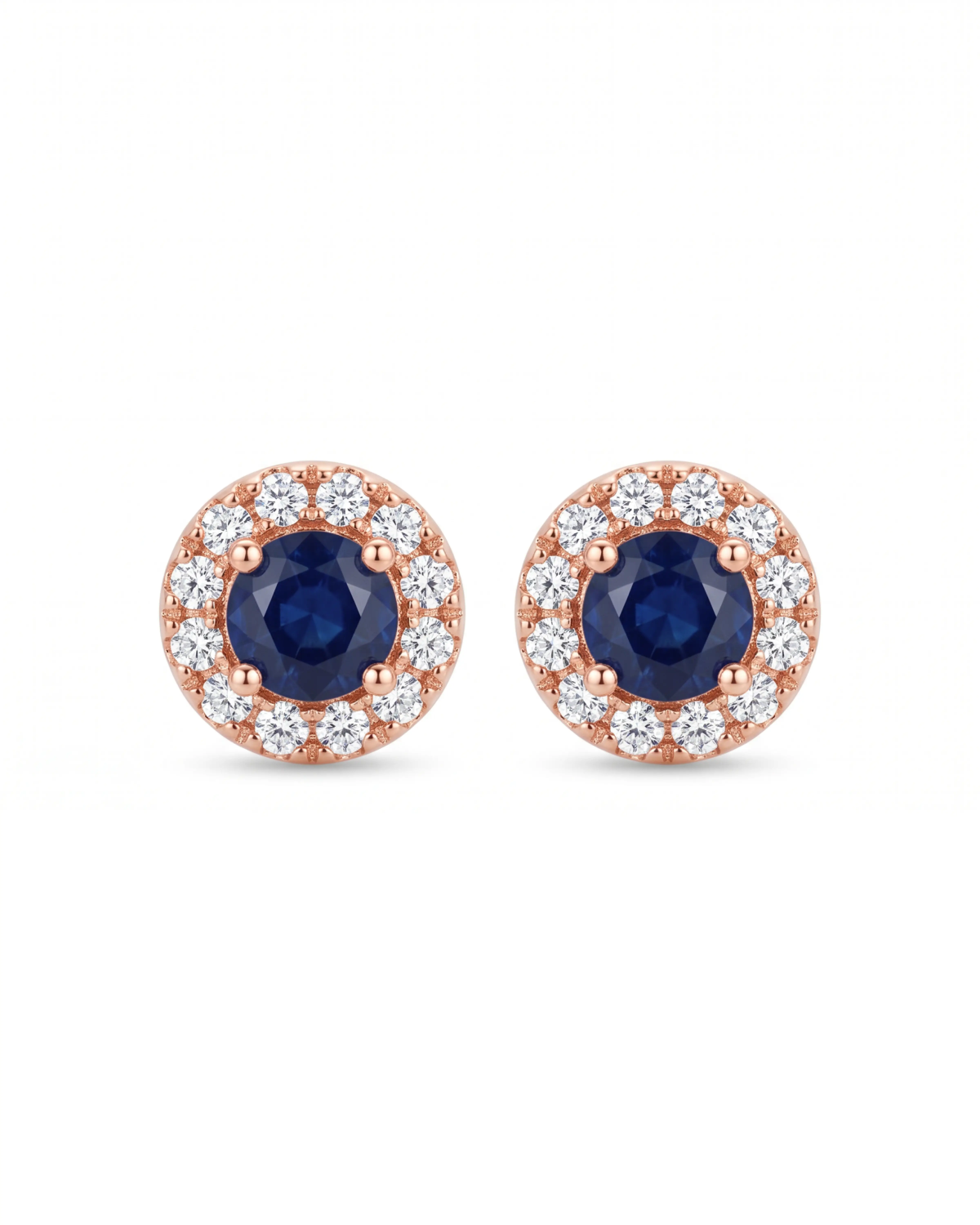 Rose Gold Majestic Blue Halo Pendant Necklace with Studs | Stylora
