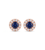 Rose Gold Majestic Blue Halo Pendant Necklace with Studs | Stylora