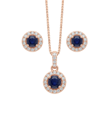 Rose Gold Majestic Blue Halo Pendant Necklace with Studs | Stylora