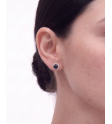 Rose Gold Majestic Blue Halo Pendant Necklace with Studs | Stylora