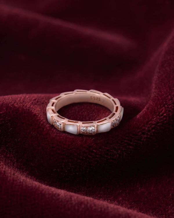 Rose Gold Segmented Inlay Band Ring | Silver Ring | Stylora