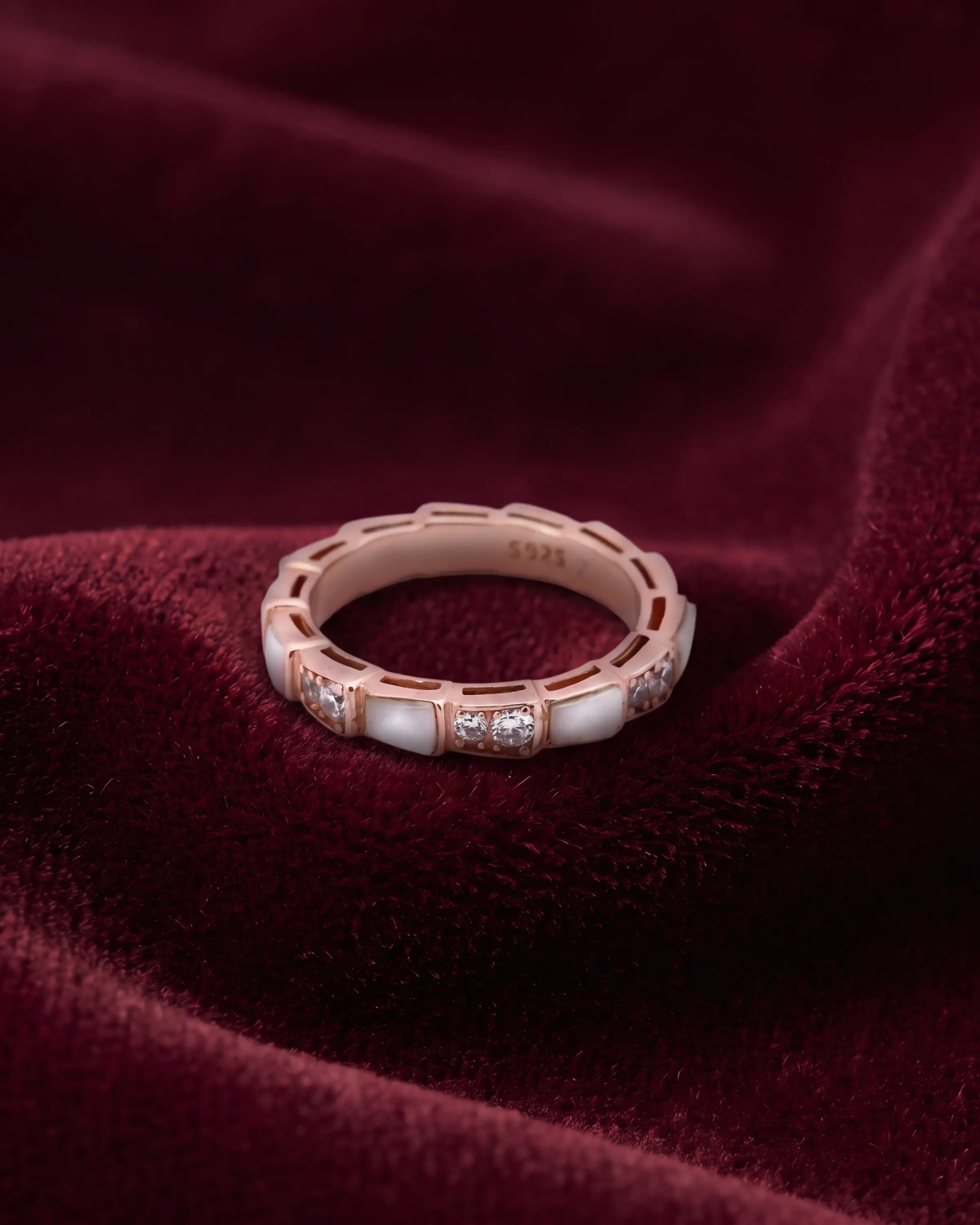Rose Gold Segmented Inlay Band Ring | Silver Ring | Stylora