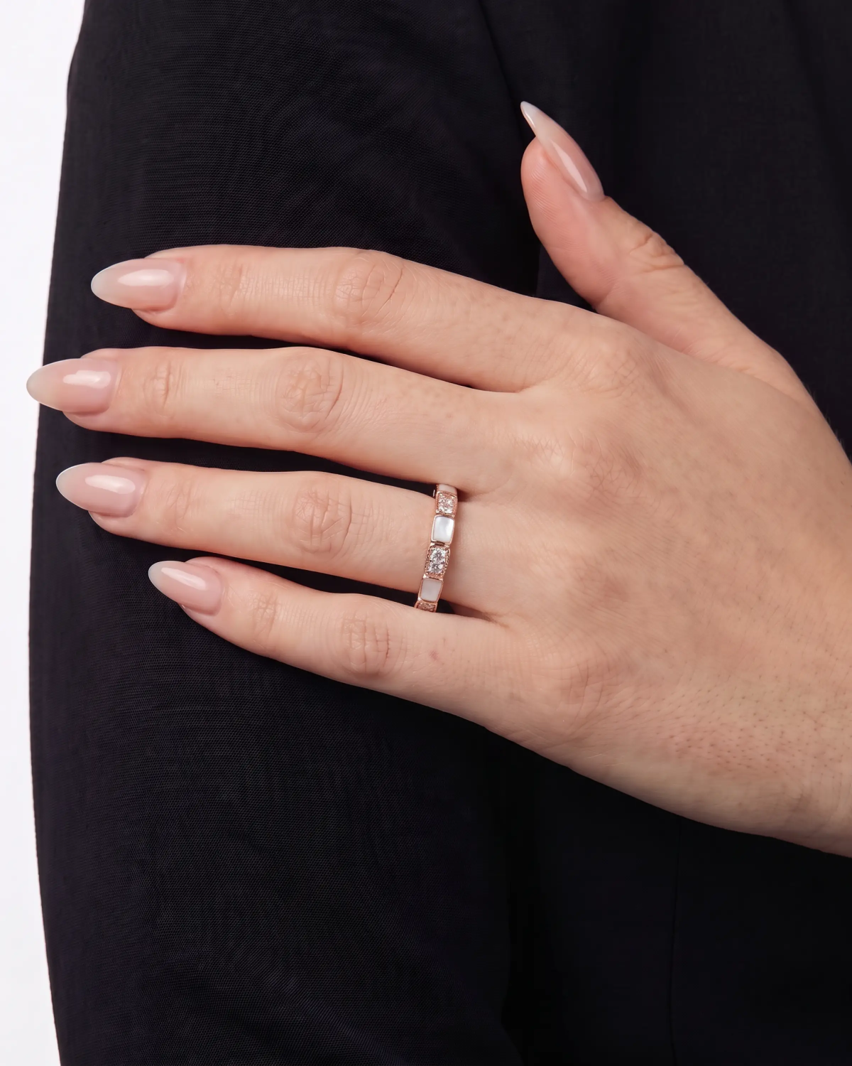 Rose Gold Segmented Inlay Band Ring | Silver Ring | Stylora