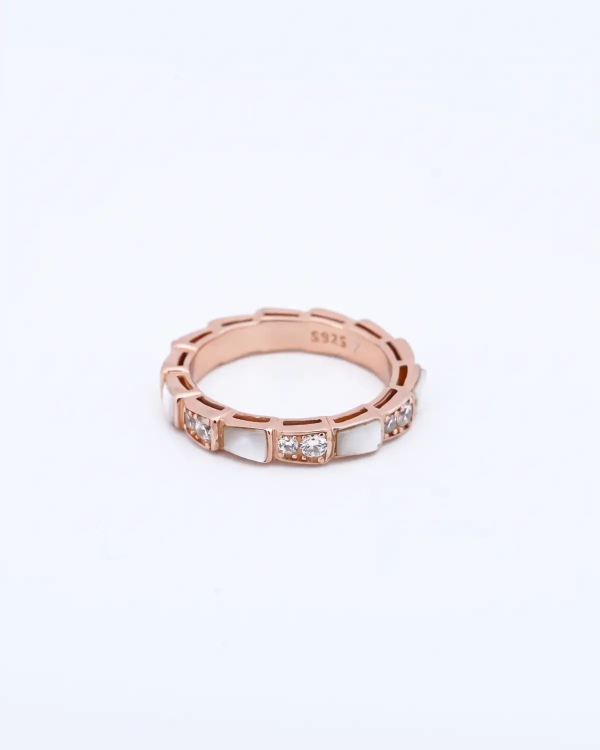 Rose Gold Segmented Inlay Band Ring | Silver Ring | Stylora