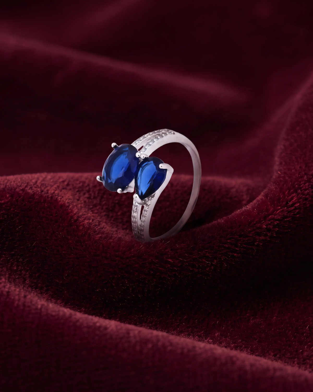 Silver Twin Pear Stone Ring | 92.5 Sterling Silver Ring | Stylora