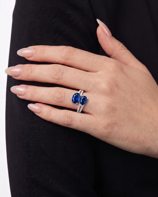 Silver Twin Pear Stone Ring