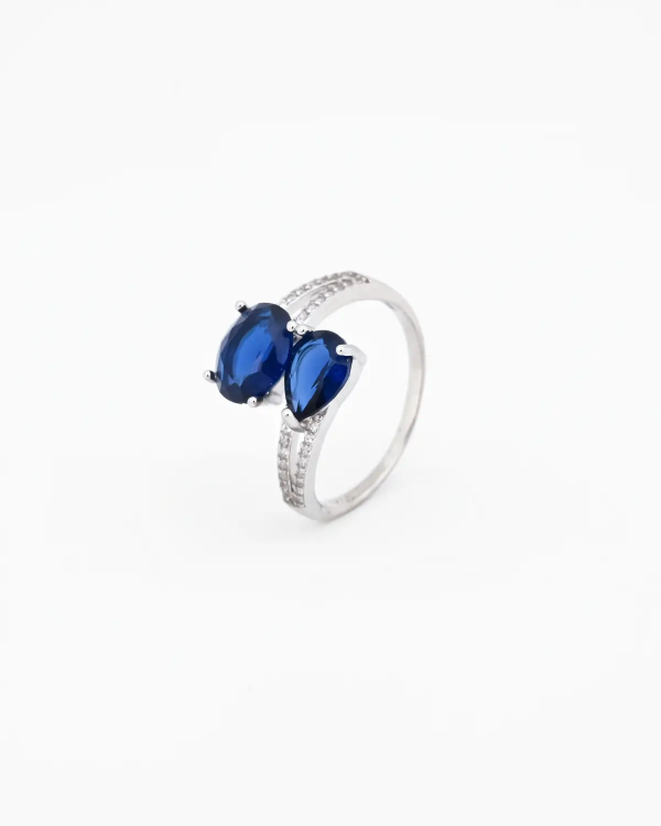 Silver Twin Pear Stone Ring | 92.5 Sterling Silver Ring | Stylora