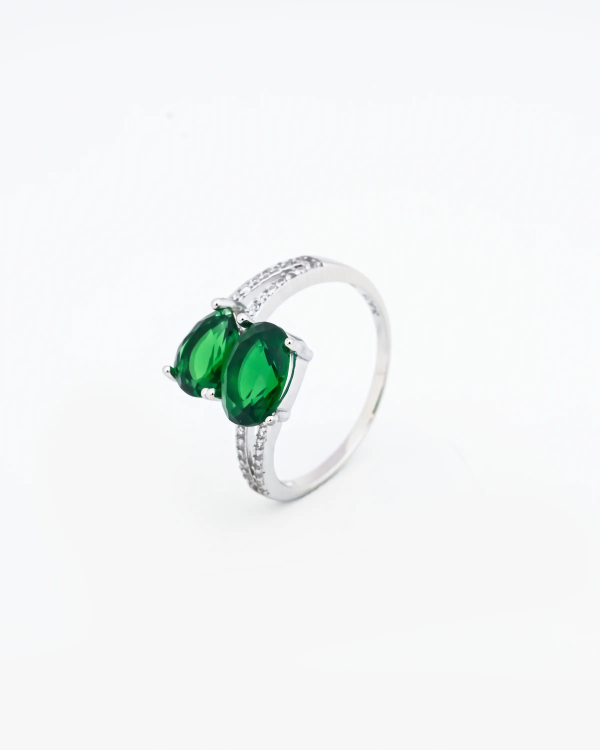 Silver Green Twin Pear Stone Ring | Silver Ring | Stylora