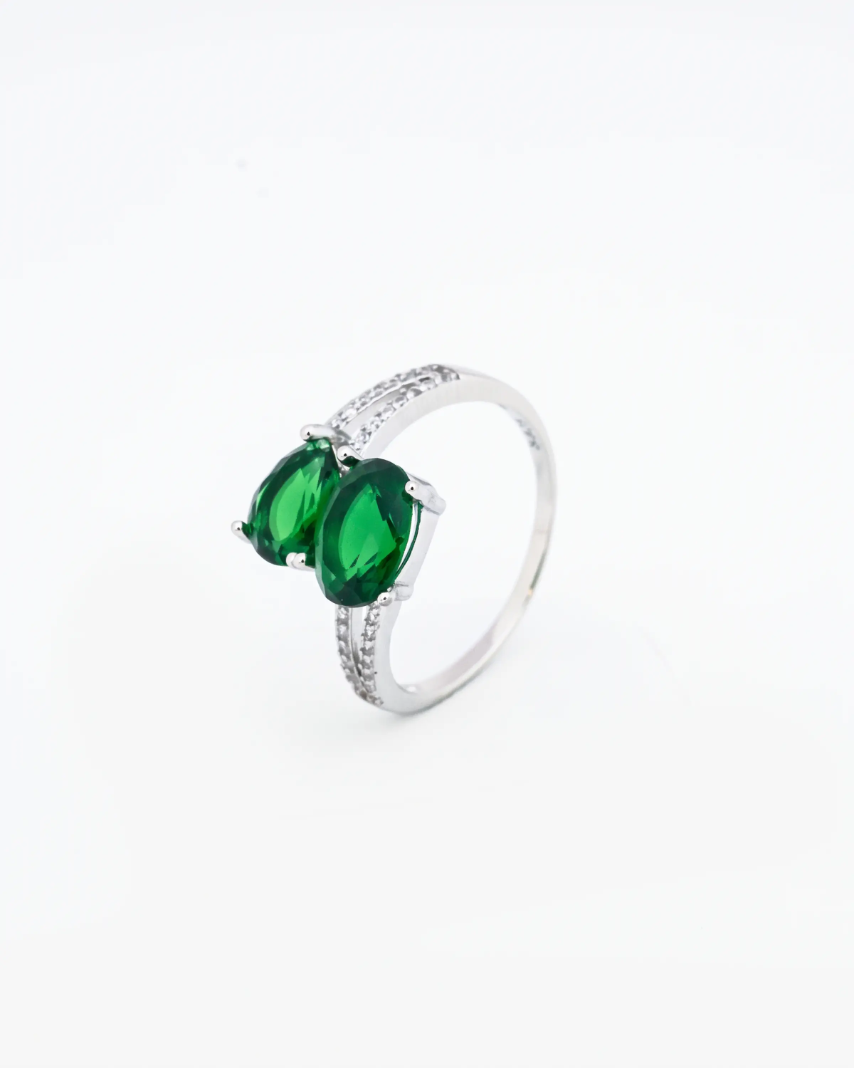 Silver Green Twin Pear Stone Ring | Silver Ring | Stylora