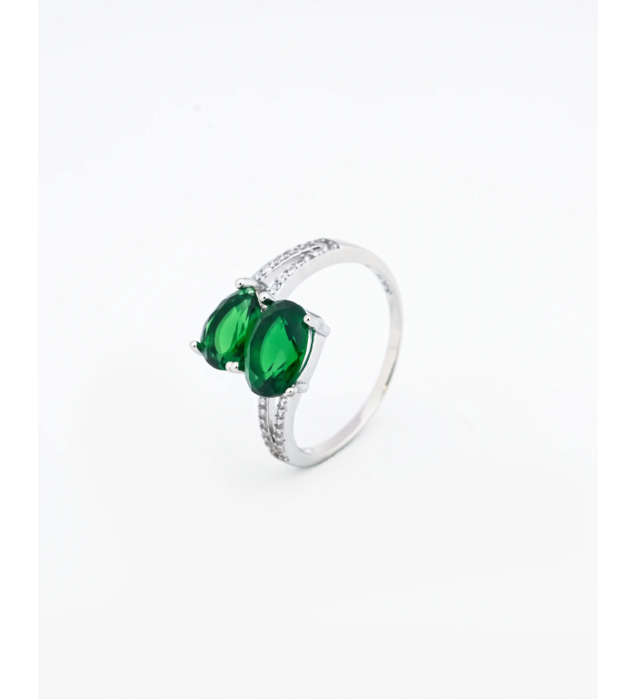 Silver Green Twin Pear Stone Ring | Silver Ring | Stylora