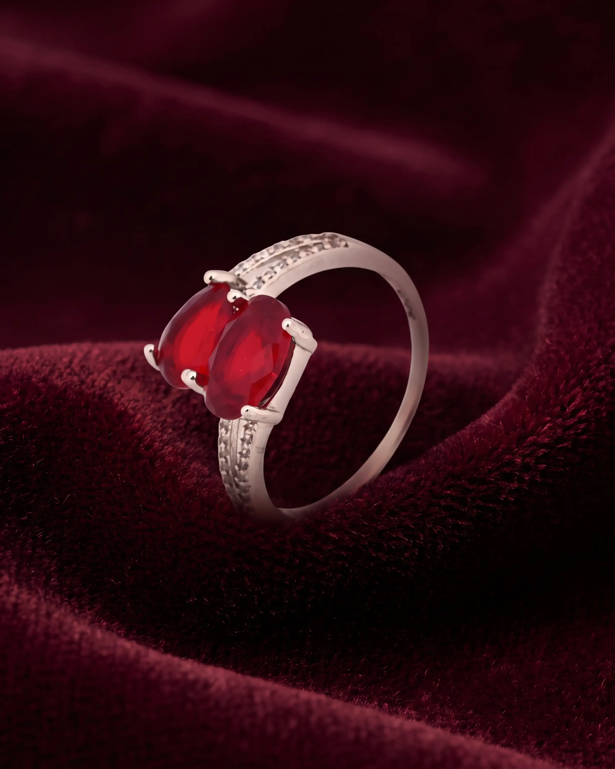 Silver Red Twin Oval Stone Ring | 92.5 Sterling Silver Ring | Stylora