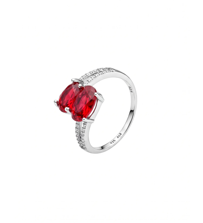 Silver Red Twin Oval Stone Ring | 92.5 Sterling Silver Ring | Stylora